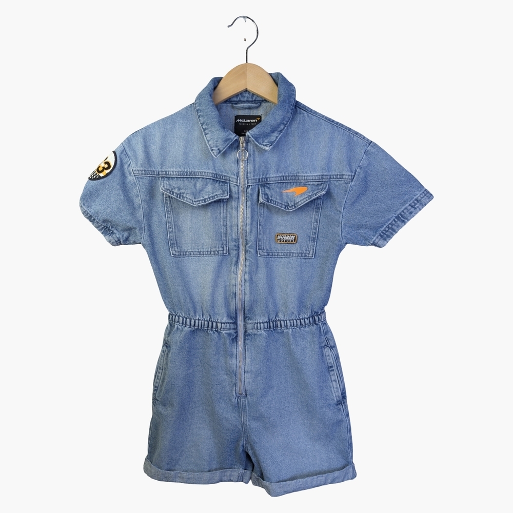 McLaren Formula 1 Team Denim Romper Youth 12-13Y Racing Patch Zip Jumpsuit